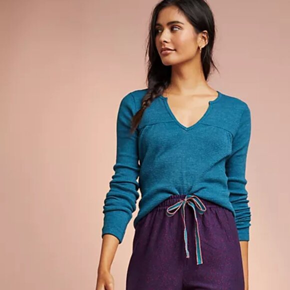 Anthropologie T.La Waffle Weave Primary Long Sleeve Tunic Top In Blue Size M EUC - Picture 4 of 15